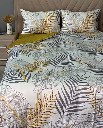 картинка Комплект постельного белья "Серо-золотые листья"
